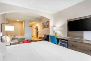 大洋城Comfort Suites Ocean City West的配有一张床和一台平面电视的酒店客房