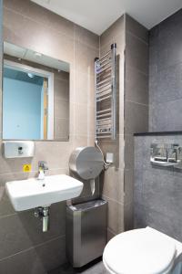 都柏林Clink i Lár的一间带水槽、卫生间和镜子的浴室