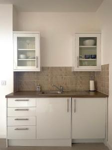 蒙特罗斯Central 2-bedroom apartment, Montrose的厨房配有白色橱柜和水槽