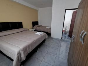 塔里哈El Depa de Saulo的酒店客房,设有两张床和镜子