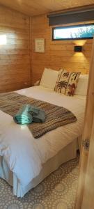 KircubbinHorse Island View Luxury Retreat的小木屋内一间卧室,配有一张床