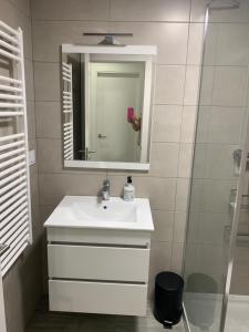 巴约讷Acogedor apartamento en Baiona的浴室设有白色水槽和镜子