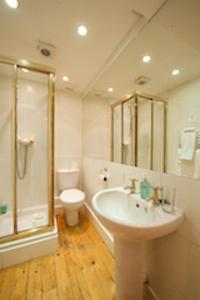 爱丁堡本多兰宾馆的一间带水槽、淋浴和卫生间的浴室