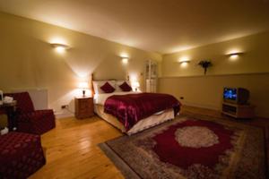 爱丁堡本多兰宾馆的一间卧室配有一张床、一张沙发和一台电视