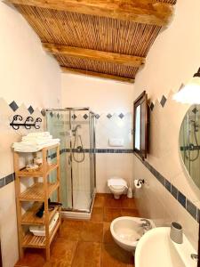圣特奥多罗李司考匹乡村民宿的带淋浴、卫生间和盥洗盆的浴室