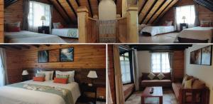 帕帕亚克塔帕帕亚克塔温泉酒店的小屋内带两张床的房间的两张照片