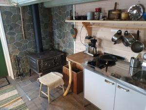 高尔Nytt anneks med fantastisk utsikt over Hallingdal.的厨房配有炉灶和炉灶。 顶部烤箱