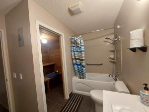 卡尔加里Green Village B&B的浴室配有卫生间、盥洗盆和淋浴。