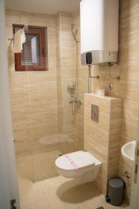 MitrovićiMotel Zeta Lux的一间带卫生间和玻璃淋浴间的浴室
