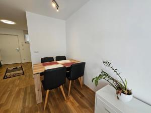 因斯布鲁克Stylish Apartment in Innsbruck + 1 parking spot的一间会议室,配有桌椅