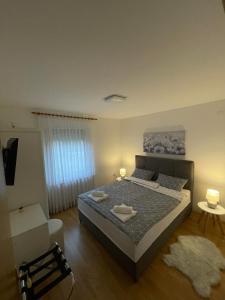 KaranacKuća za odmor Saturnus的一间卧室配有一张带两盏灯的床。