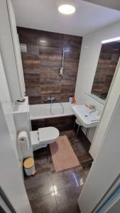 马里博尔Apartma VAL的带浴缸、卫生间和盥洗盆的浴室