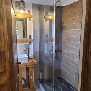 IernutCasa LADIS的带淋浴、水槽和镜子的浴室