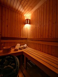 班斯科兹根酒店的浅色桑拿浴室内的木凳