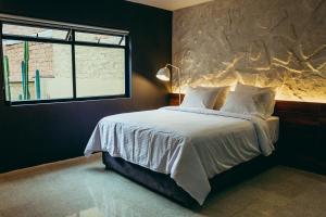 麦德林I Believe- All Suite Manila-Poblado的一间卧室设有一张大床和一个窗户。