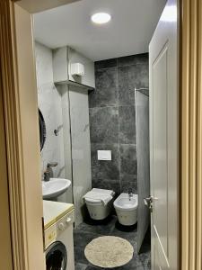 地拉那Experience New Bazaar Apartment 01的一间带卫生间和水槽的小浴室