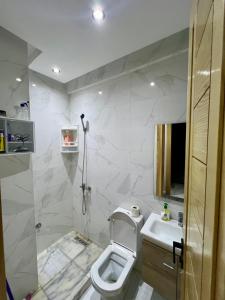 杰迪代Appartement Royal的白色的浴室设有卫生间和水槽。