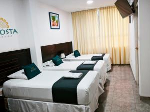 皮乌拉Di Costa Hotel的酒店房间一排四张床