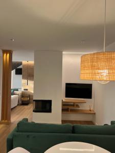 加的斯Loft luxury Mirador的客厅配有绿色沙发和电视
