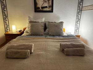 BetzdorfHotel Royal的一张大床,上面有两个枕头