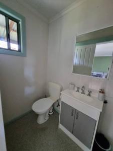 MarloCottage for two, Marlo的一间带卫生间、水槽和镜子的浴室