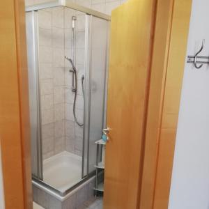 普范德斯Tirol Apart Barbara的浴室里设有玻璃门淋浴