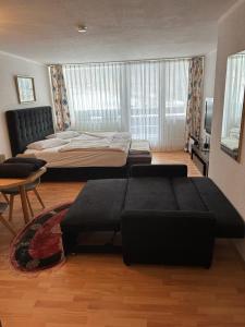 圣恩吉玛Wohnung in Sankt Englmar Nr 512的一间卧室配有一张大床和一张沙发
