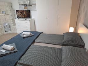 密古雷休治7 Levél Panzió, Ultra Central, Self Check-in, Self-Catering的一间卧室配有一张床和一台电视。