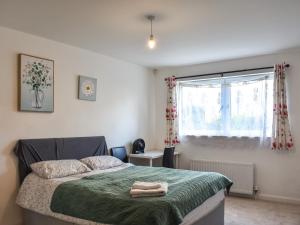 阿伯丁Hammerman Holiday Escape的一间卧室配有一张带绿毯的床和窗户。