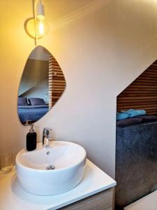 斯帕La Cachette de Simone的浴室设有水槽和墙上的镜子