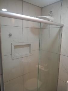 里贝朗普雷托Hotel Apiacas的浴室里设有玻璃门淋浴