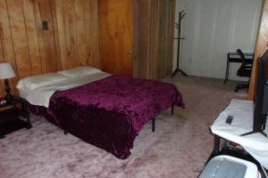 马塞纳NiceShortStayMassena的一间卧室配有一张带紫色毯子的床