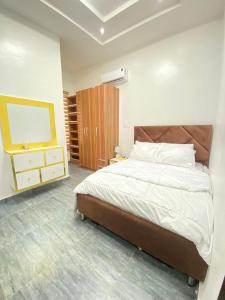拉各斯Luxury 4 bedroom shared shortlet apartment lekki的一间带大床和电视的卧室