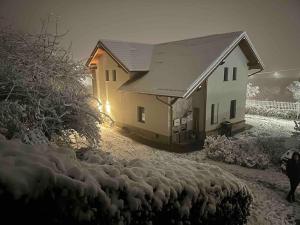 都灵La casa di Anna的雪中放着羊群的房子