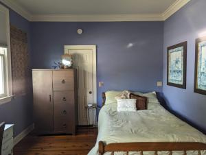 威尔明顿The Craft House的一间蓝色卧室,配有一张床和一个梳妆台