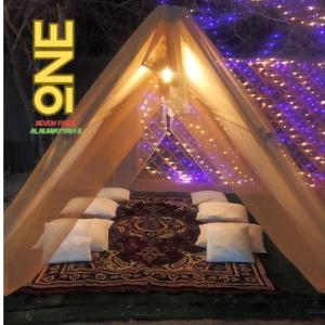 迪拜ONE 7 FARM (DESI PARADISE FARM )的紫色灯帐篷内的一张床位