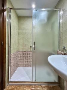 格拉纳达H&H Suite El Mirlo的带淋浴和盥洗盆的浴室