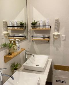 新宫市AJITO Hostel & CafeBar的一间带水槽和镜子的浴室
