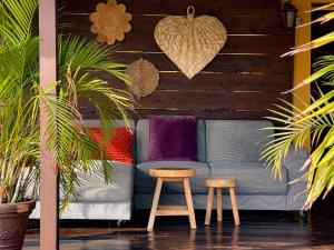 威利布罗德岩科克小屋酒店的植物间里一张沙发和两张凳子