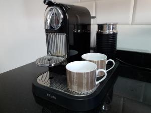 NouaceurAeroSerenity的咖啡壶,柜台上放两个咖啡杯