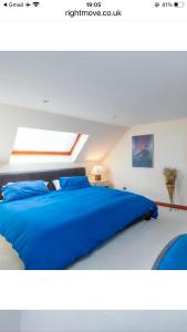 弗福尔Executive Serviced apartments 2的白色客房内一张大蓝色的床