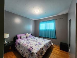 萨斯卡通TheSunshine: Bright&Peaceful 2 Bdrm Character Home的一间卧室设有一张大床和一个窗户。