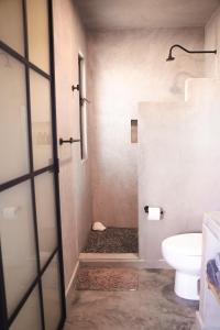 托多斯桑托斯Baja Temple的带淋浴、卫生间和盥洗盆的浴室