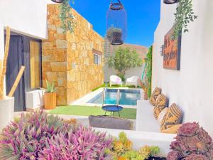 大塔拉哈尔Villa Zephyr con piscina privada.的一个带游泳池和一些植物的庭院