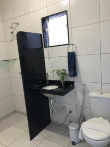 圣若泽-达科罗阿格兰迪Pousada D Italia的一间带卫生间、水槽和窗户的浴室