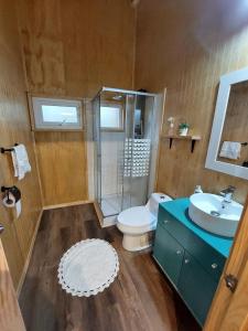 PueloENTRE BOSQUE的带淋浴卫生间和盥洗盆的浴室