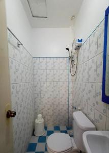 公主港Hanbee's Resort的带淋浴、卫生间和盥洗盆的浴室