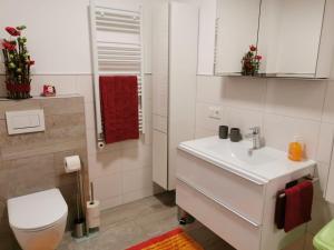 韦伯格Zirlerhof的浴室配有白色水槽和卫生间。
