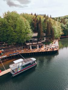 巴亚马雷Adventure Lake Resort - Simared的船停靠在河上的码头