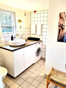 哥本哈根Neptun Studio-apartment with terrace.的一间带水槽和洗衣机的浴室